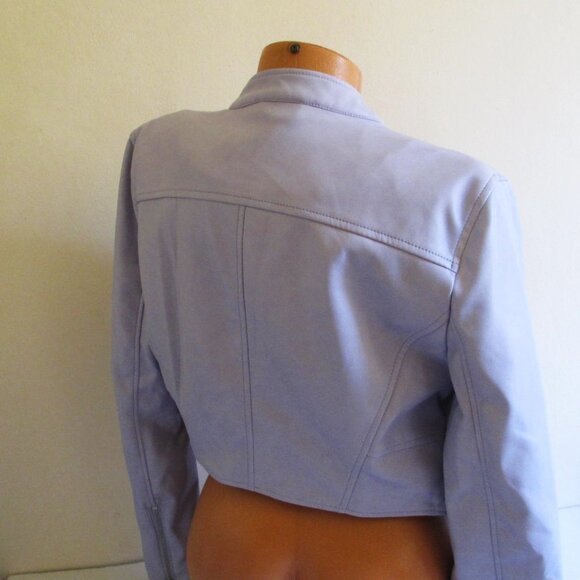 7 for All Mankind Cropped Faux Leather Jacket Medium Light Lilac Lavender Soft - Picture 10 of 11
